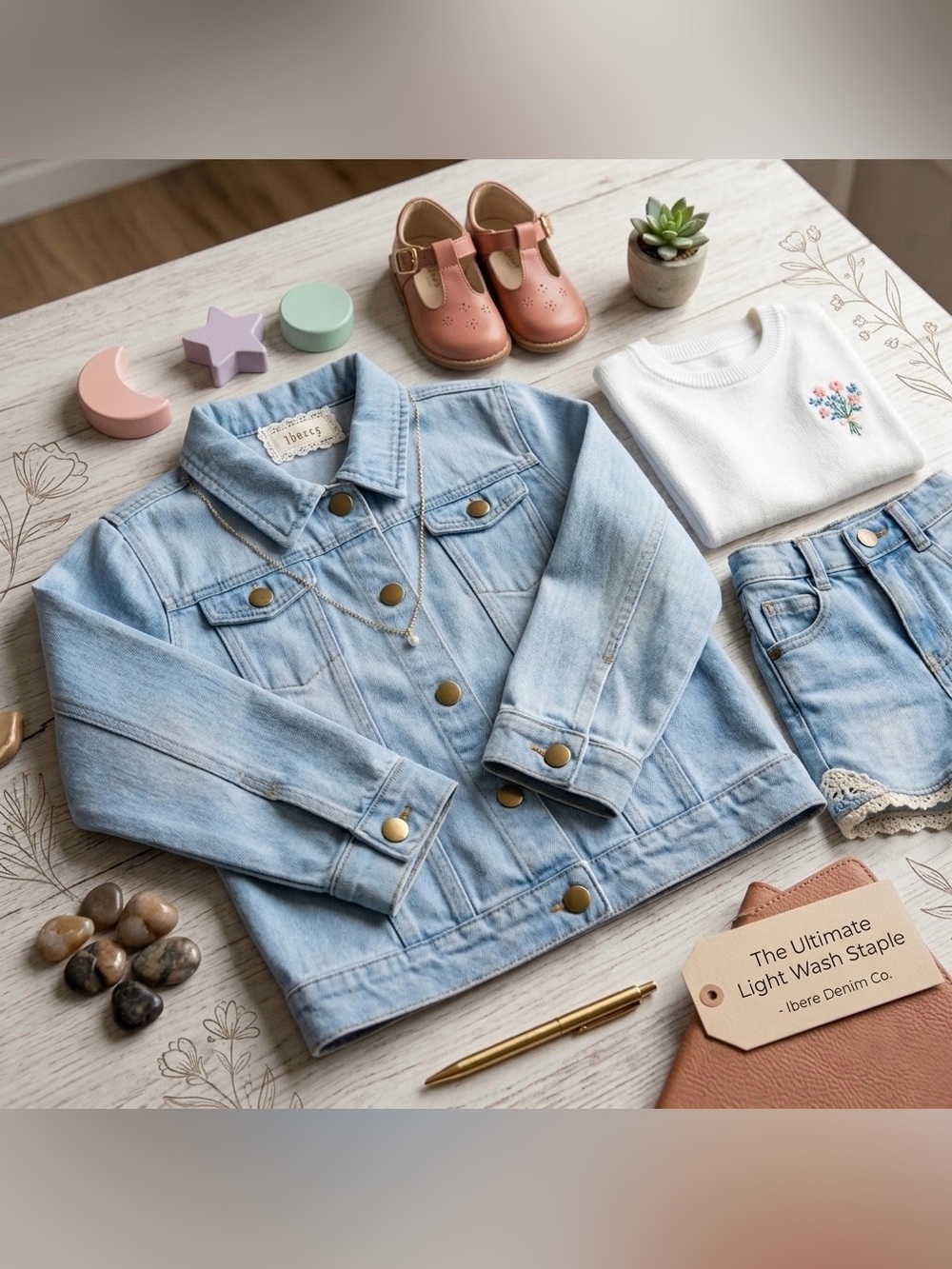btween Light Blue Kids Denim Jacket with Brass Buttons